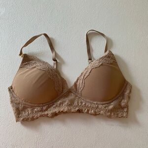 Lace Nude Bralette Women’s Small Beige Padded Wireless Bra